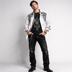 English Laundry XXL White Embroidered Shirt Y2K Rock Baroque Button Down